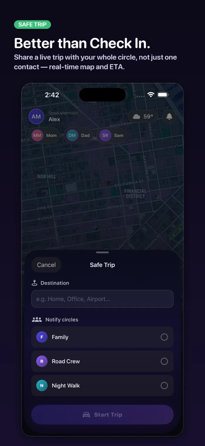 Safe Trip live journey screen